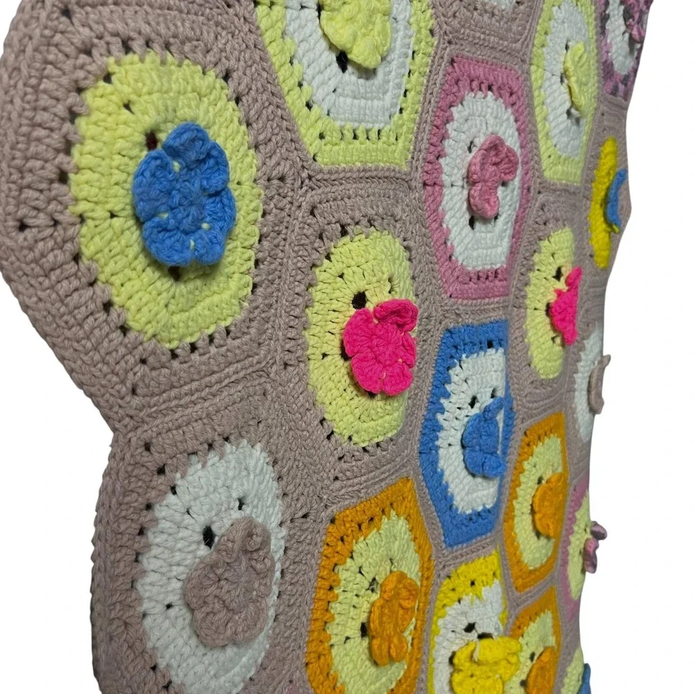 Handmade Crochet‎ Baby Blanket Flower Garden Hexagon Afghan 33x54